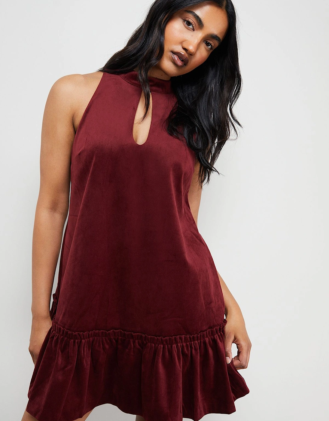Bonded Velvet High Neck Mini Dress, 2 of 1