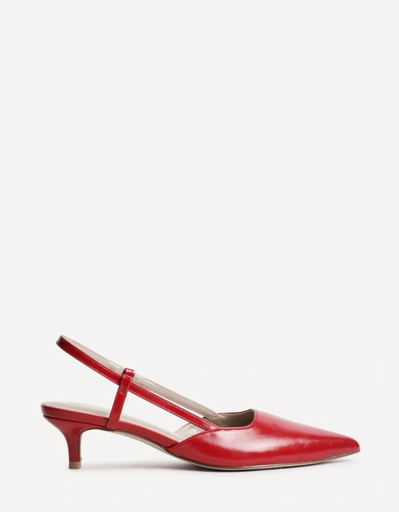 Refined Red Faux Leather Slingback Kitten Court Heels