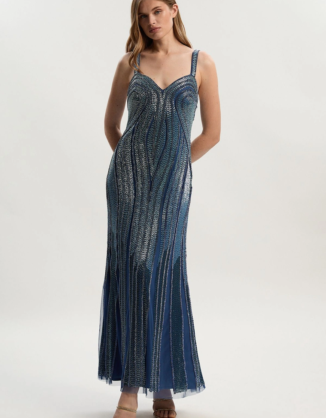 Beaded Contour Sweet Heart Neckline Woven Maxi Dress, 2 of 1