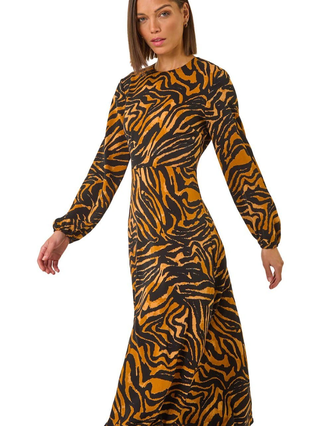 Animal Print Belt Detail Midi Dress, 2 of 1