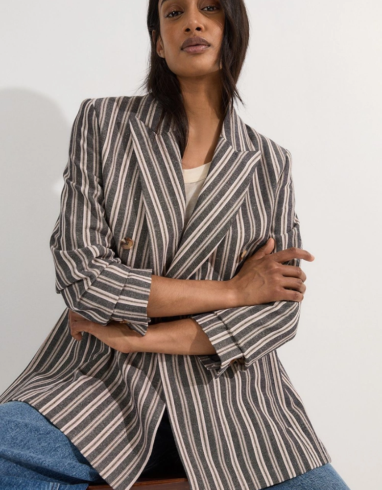 Linen Sparkle Stripe Tailored Double Breasted Jacket