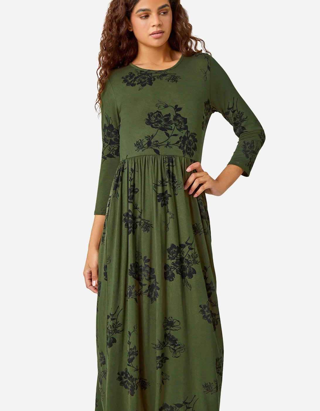 Floral Print Midi Stretch Dress, 2 of 1