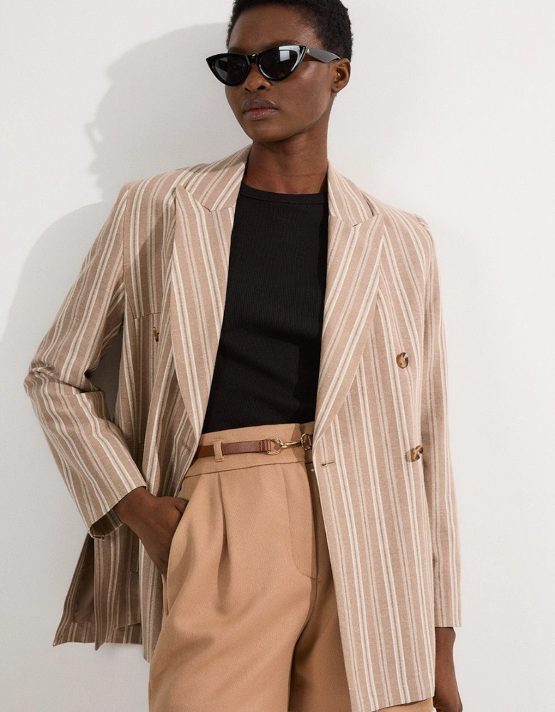 Linen Sparkle Stripe Tailored Double Breasted Jacket