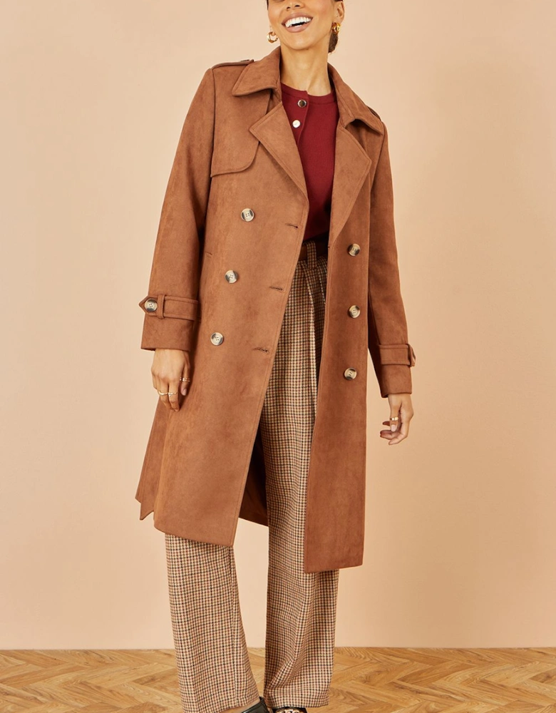 Brown Faux Suede Trench Coat