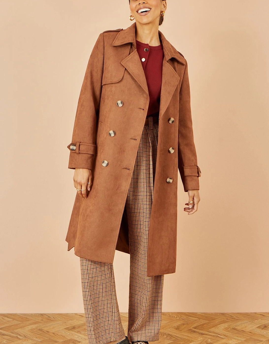 Brown Faux Suede Trench Coat, 2 of 1