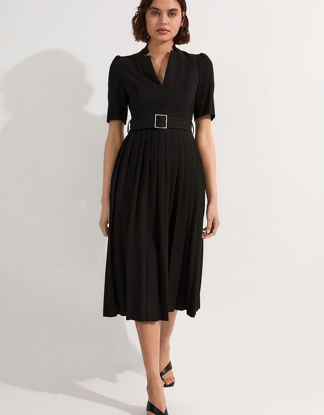 Petite Tailored Structured Crepe Forever Pleat Midi Dress, 2 of 1
