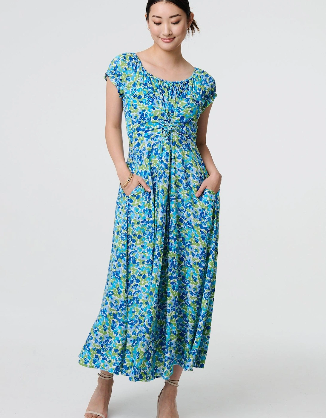 Ditsy Floral Bardot Smock Midi Dress, 2 of 1