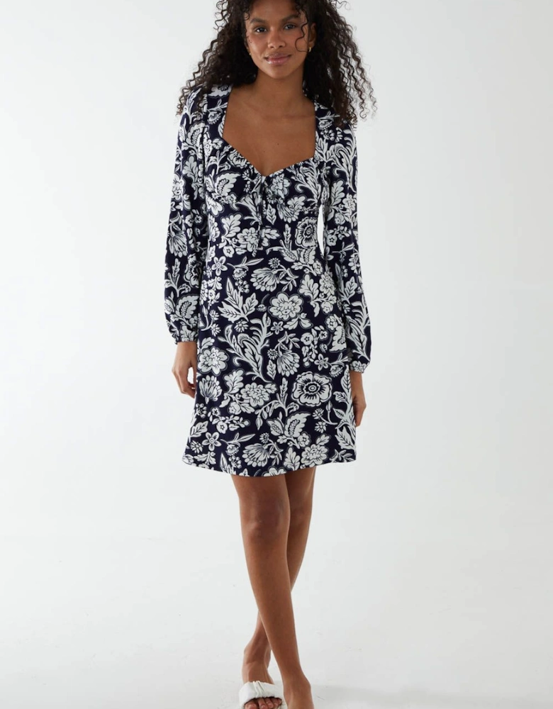 Neck Shirred Midi Tiered Dress