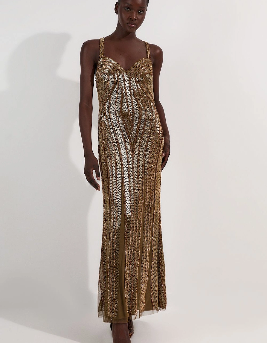 Beaded Contour Sweet Heart Neckline Woven Maxi Dress, 2 of 1