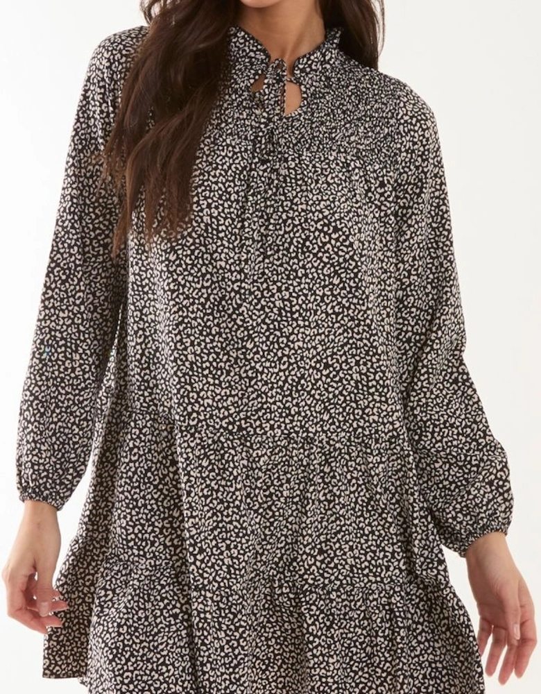 Shirred Cheetah Smock Dress