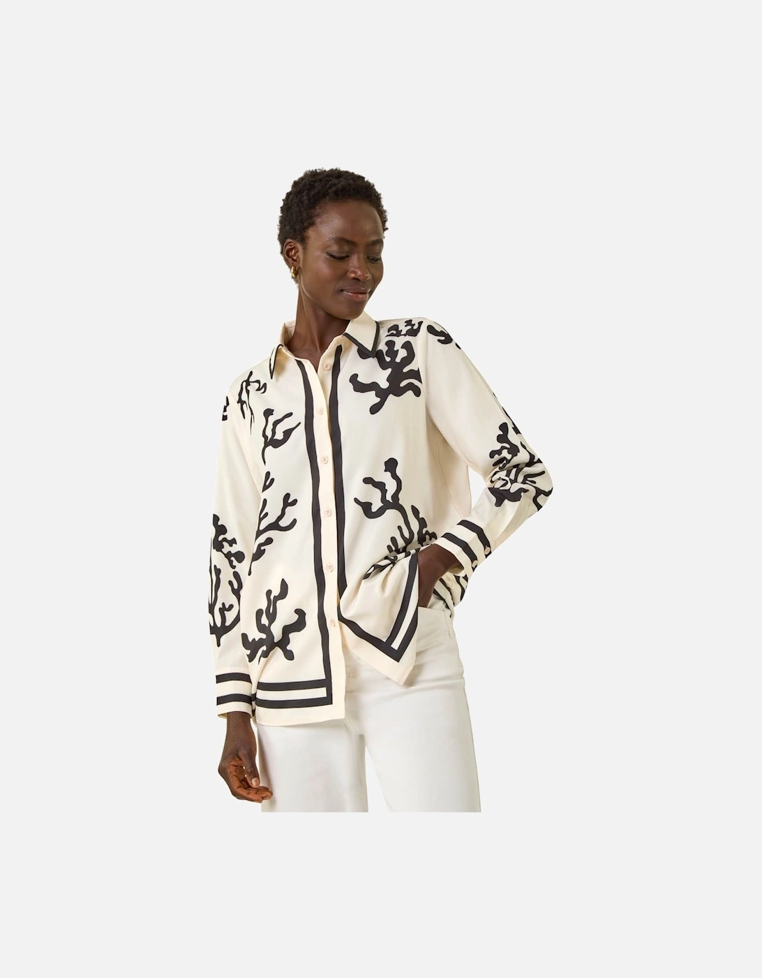 Coral Mono Print Collared Blouse, 2 of 1