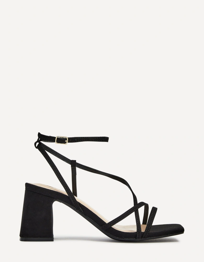 Memphis Black Faux Suede Crossover Slingback Block Heeled Sandal