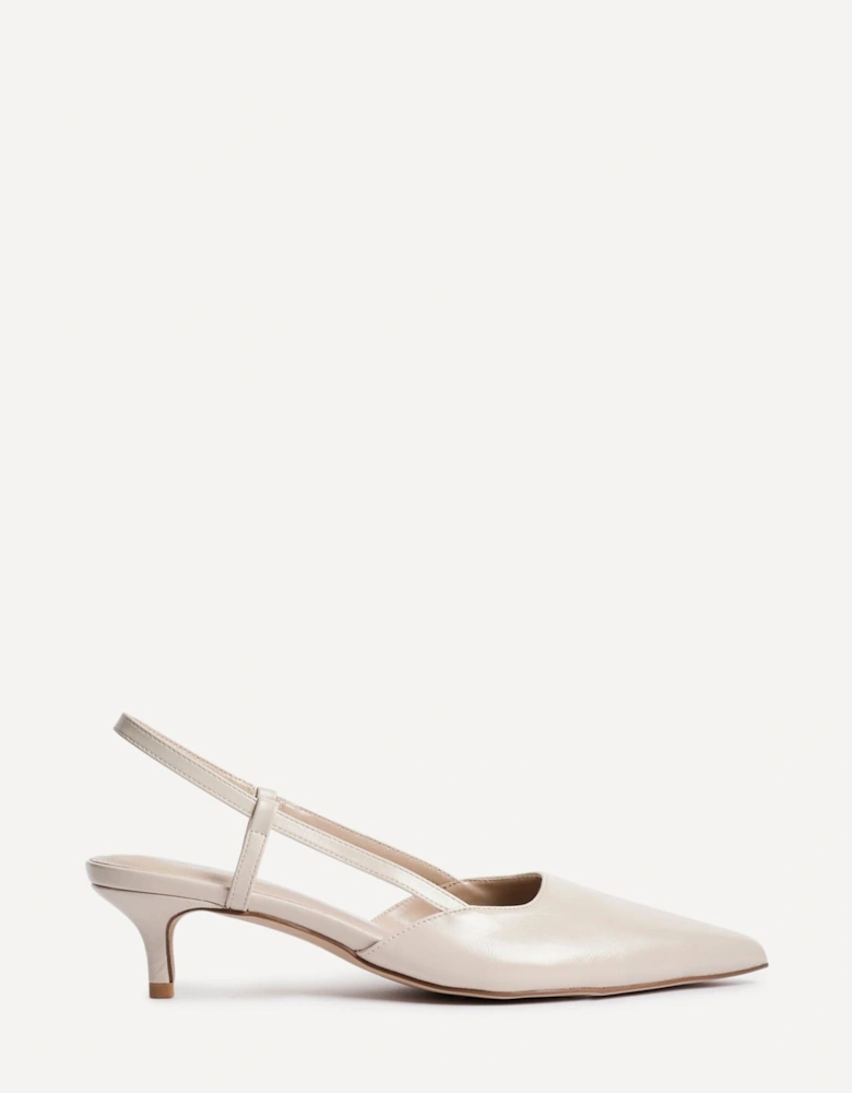 Refined Nude Faux Leather Slingback Kitten Court Heels