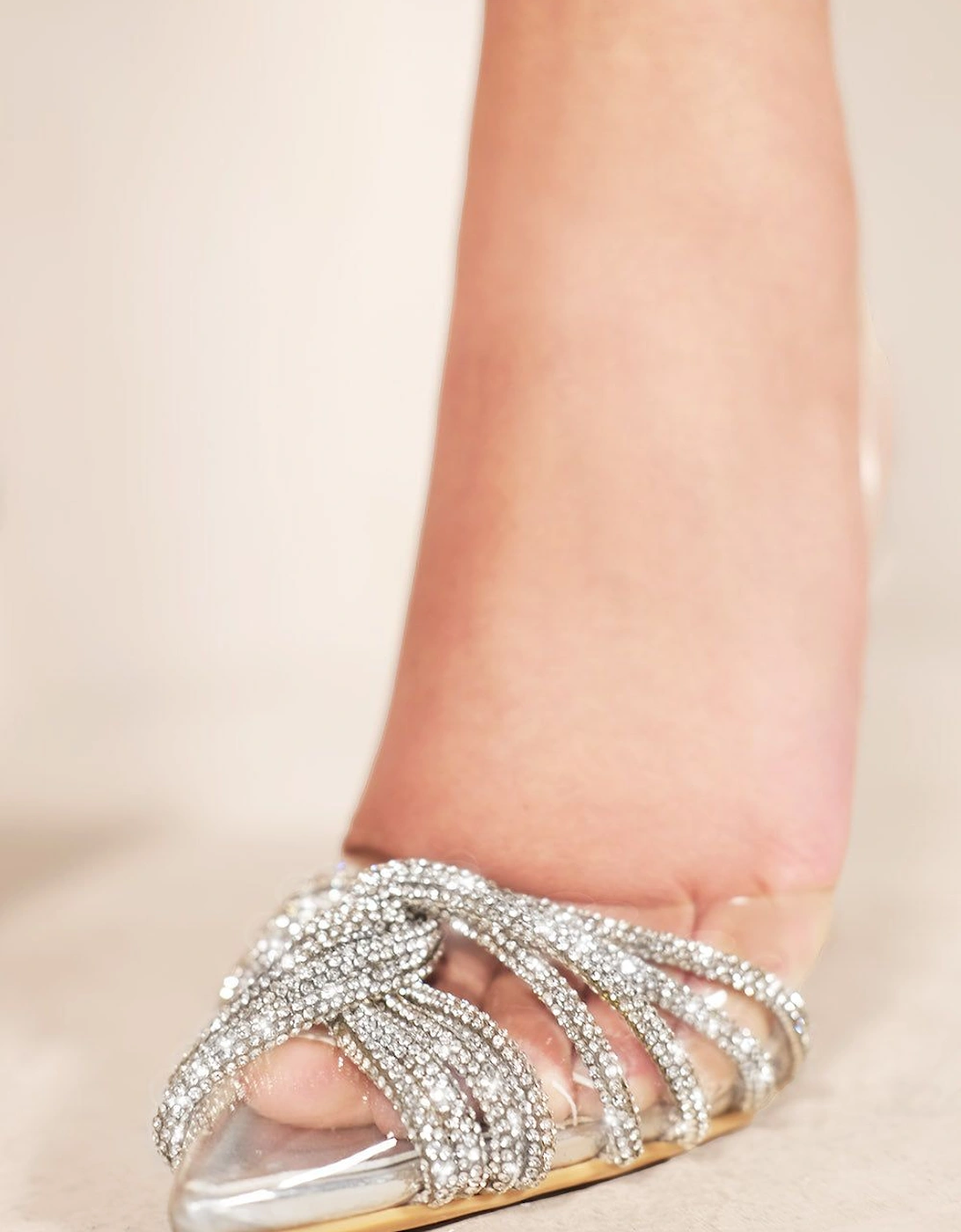 'Amina' Perspex Pointed Toe High Heels With Diamante Straps, 2 of 1
