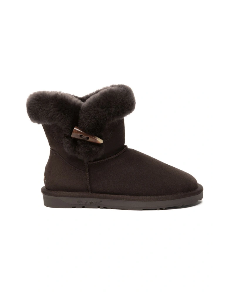 Real Sheepskin Robin Horn Toggle button Mini Boots with TPR Sole