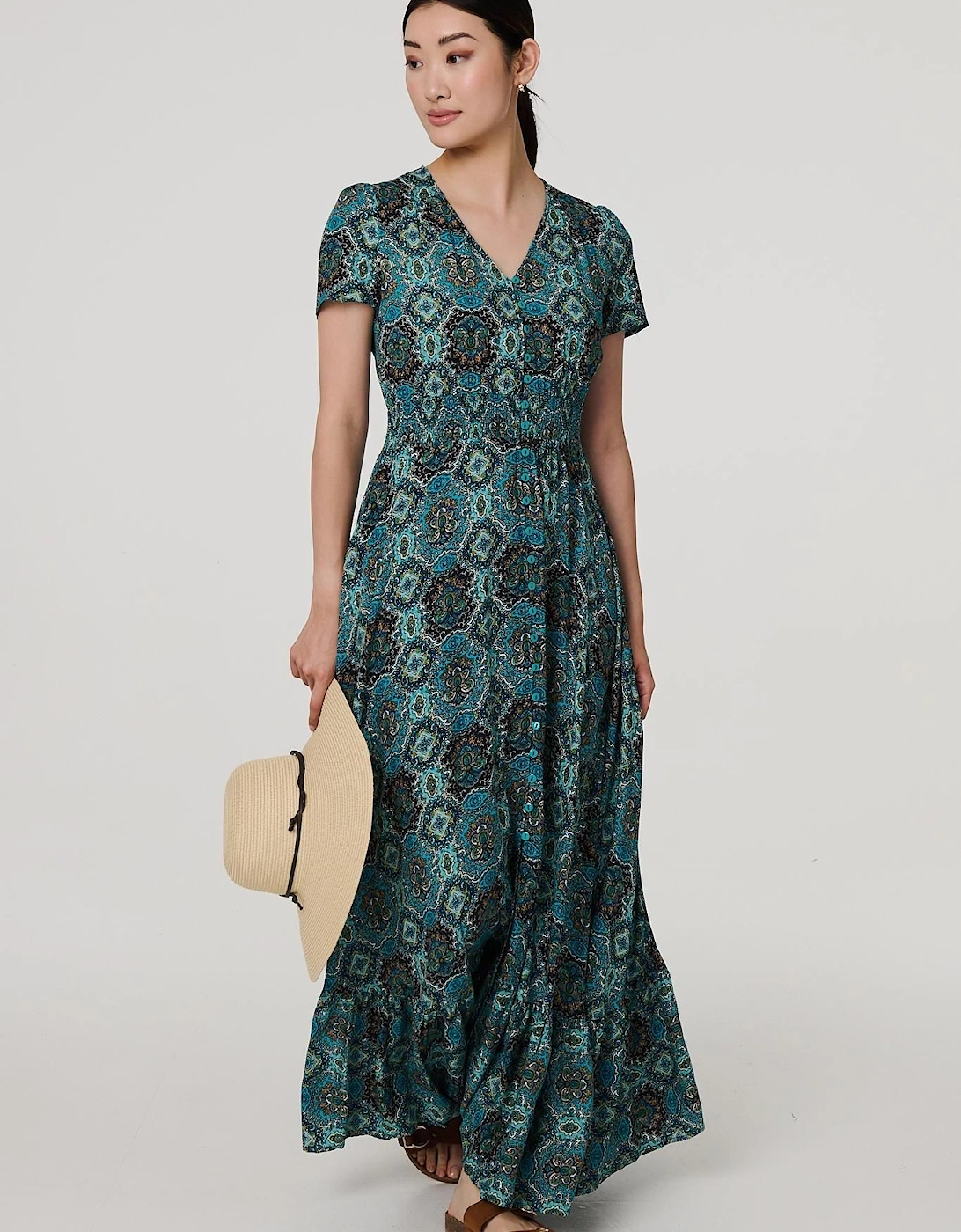 Mosaic Print Short Sleeve Smock Maxi Dress, 2 of 1
