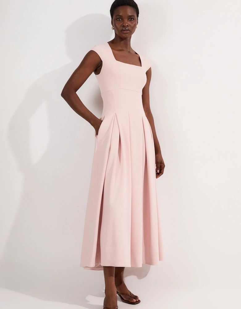 Tailored Square Neck Full Skirted Midi Dress