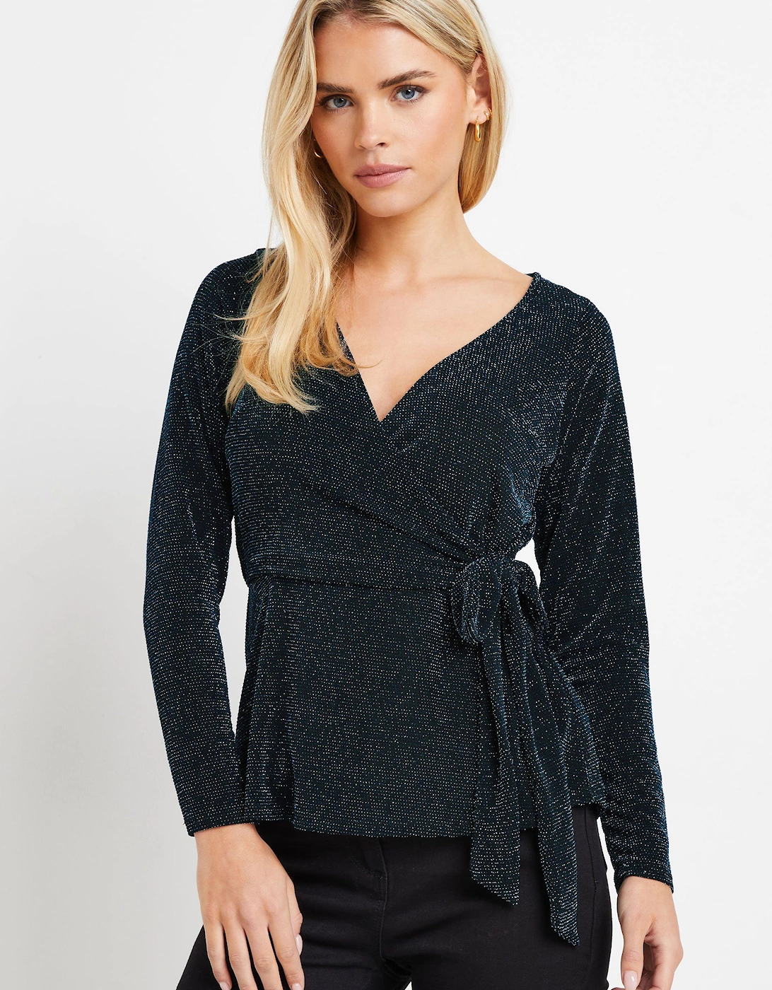 Petite Wrap Front Metallic Top, 2 of 1