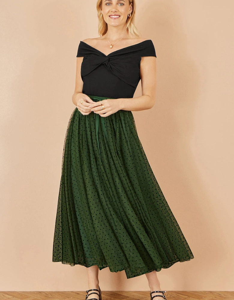 Green Mesh Heart Print Tulle Skirt