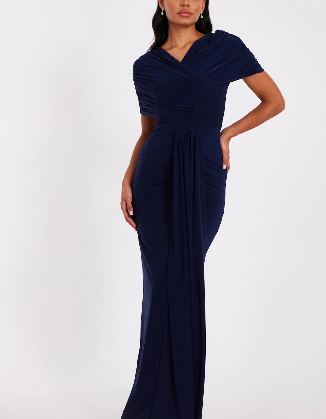 Navy Cross Front Ruched Maxi Dress, 2 of 1