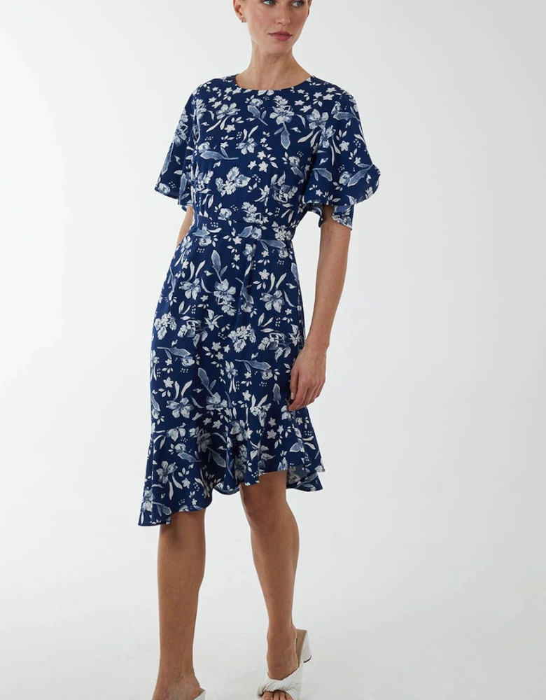 Angel Sleeve Asymmetric Tier Midi Dress