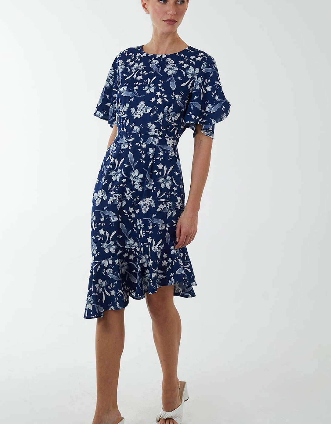 Angel Sleeve Asymmetric Tier Midi Dress, 2 of 1