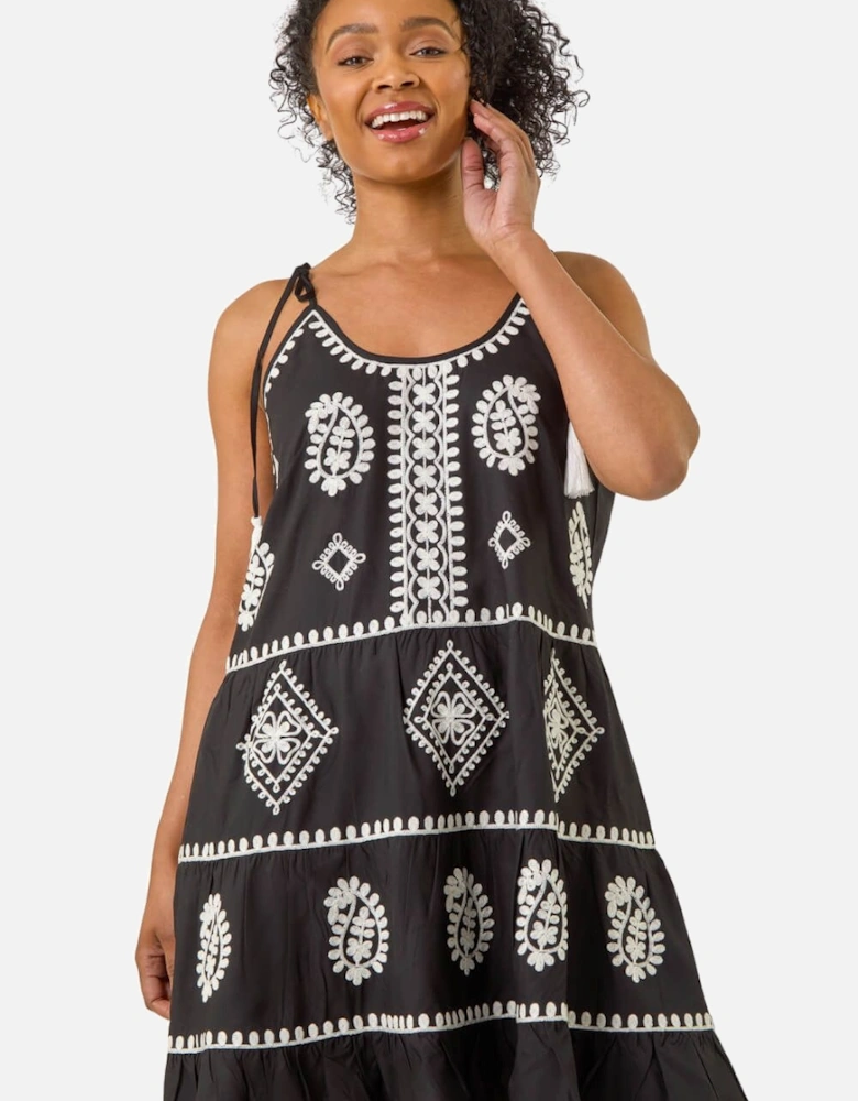 Petite Strappy Trim Detail Tiered Dress