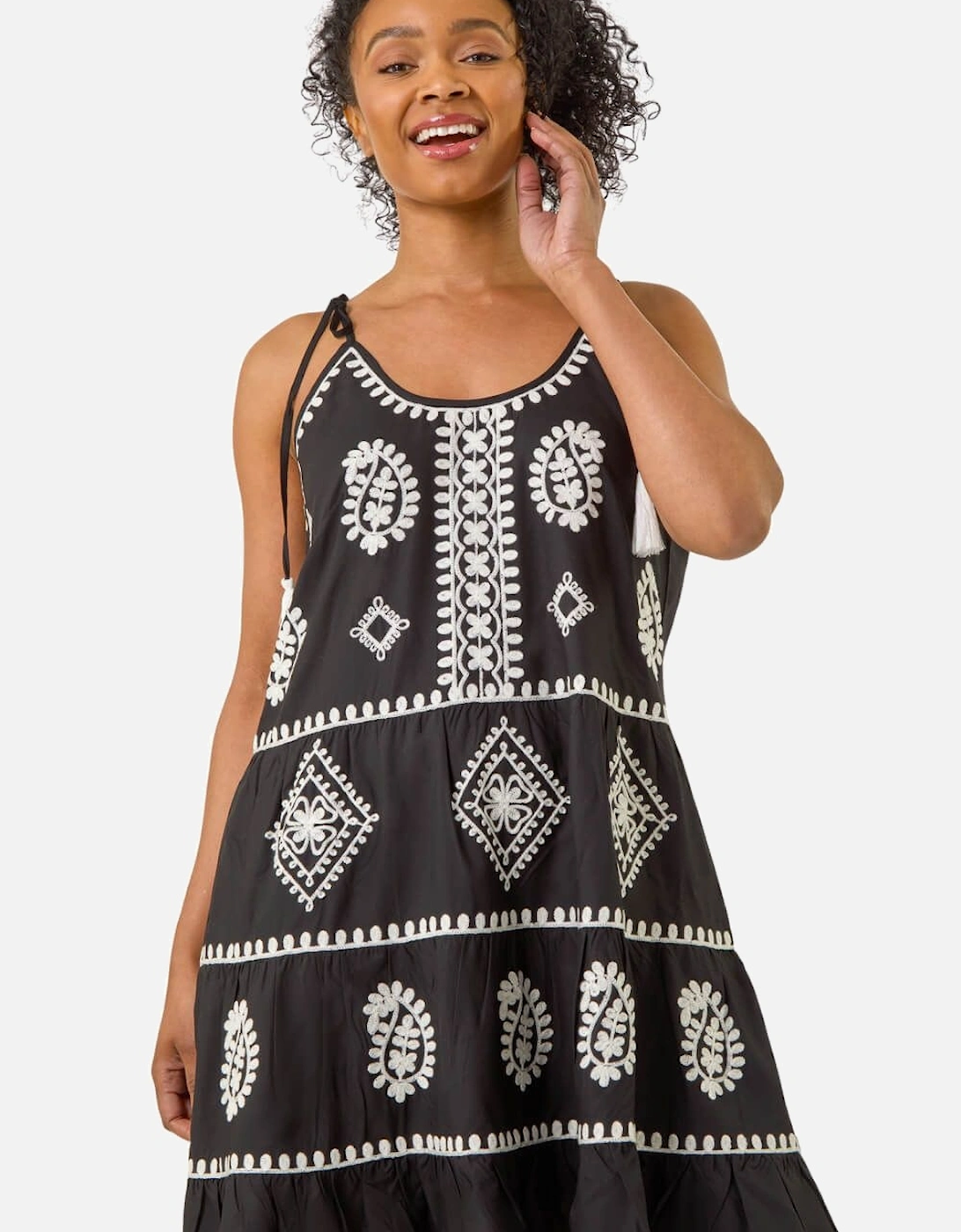 Petite Strappy Trim Detail Tiered Dress, 2 of 1