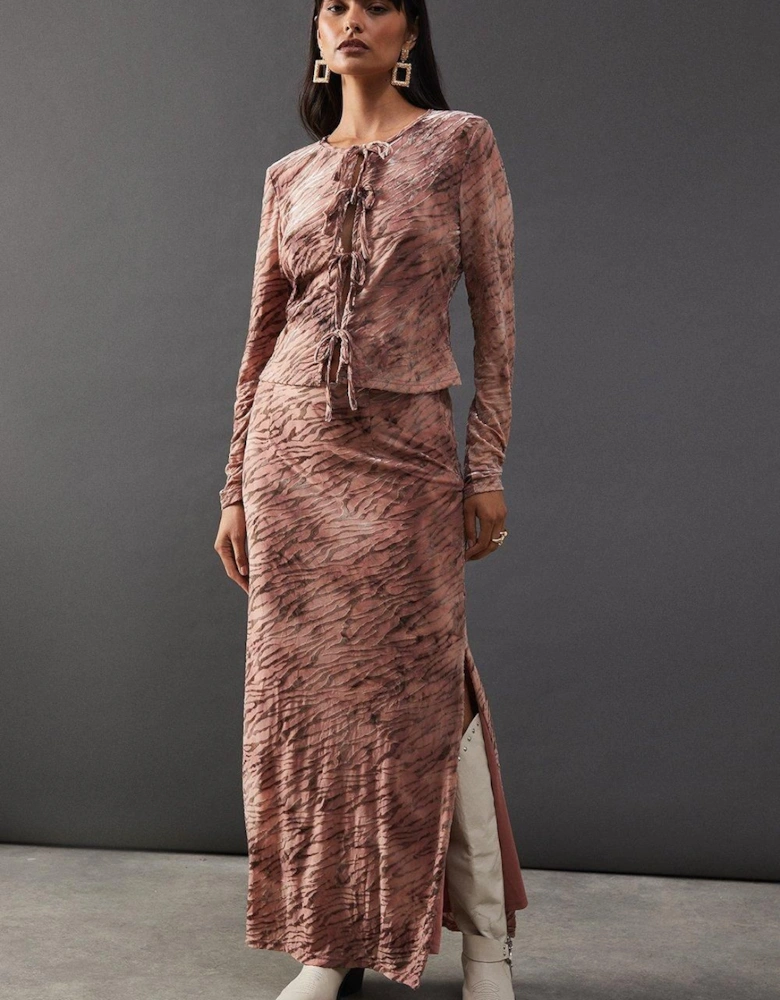 Burnout Velvet Column Maxi Skirt