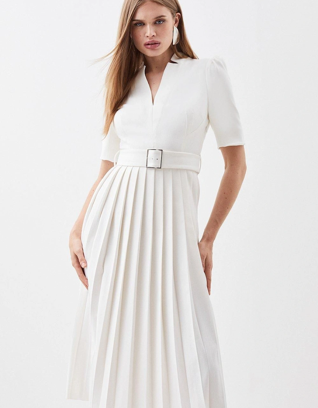 Petite Tailored Structured Crepe Forever Pleat Midi Dress, 2 of 1