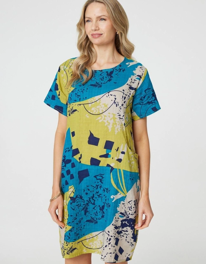 Abstract Print Short Sleeve Shift Dress