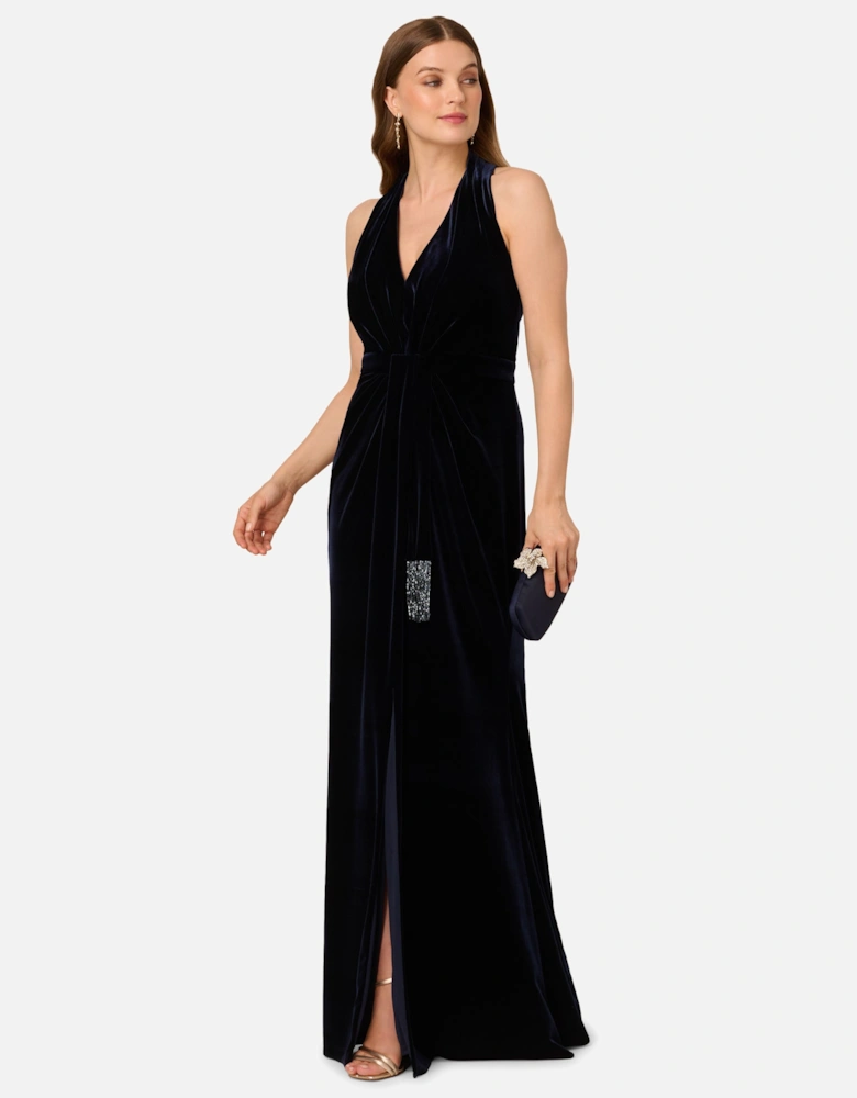 Halter Draped Velvet Gown