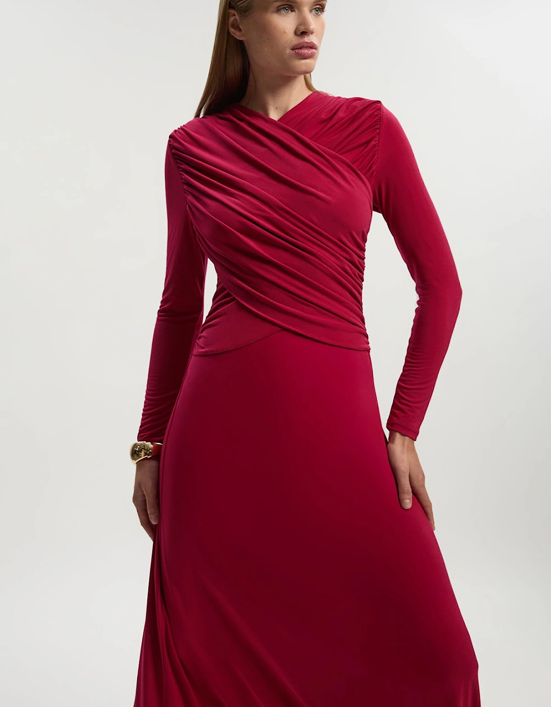 Ruched Jersey Crepe Maxi Dress, 2 of 1