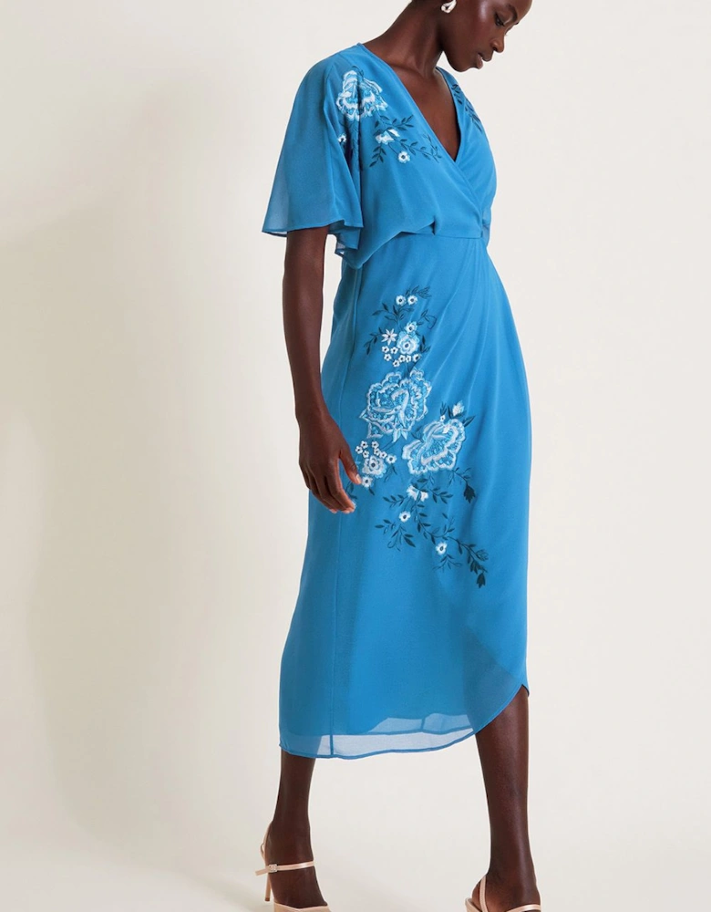 Lyla Floral Embellished Midi Dress Blue