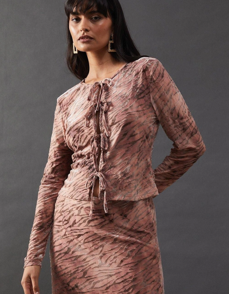 Burnout Velvet Tie Front Top