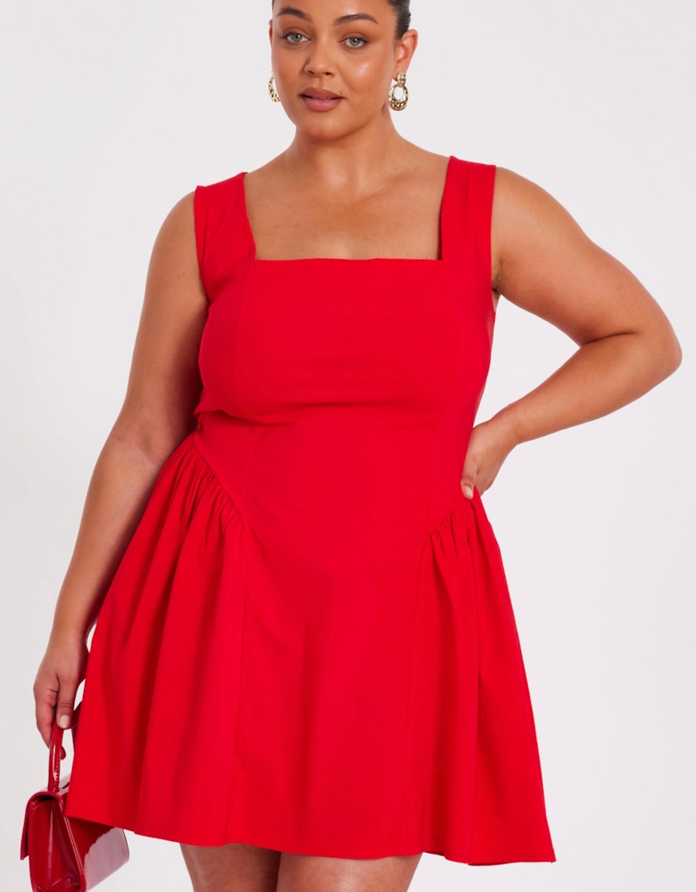 Red Curve Drop Waist Mini Dress