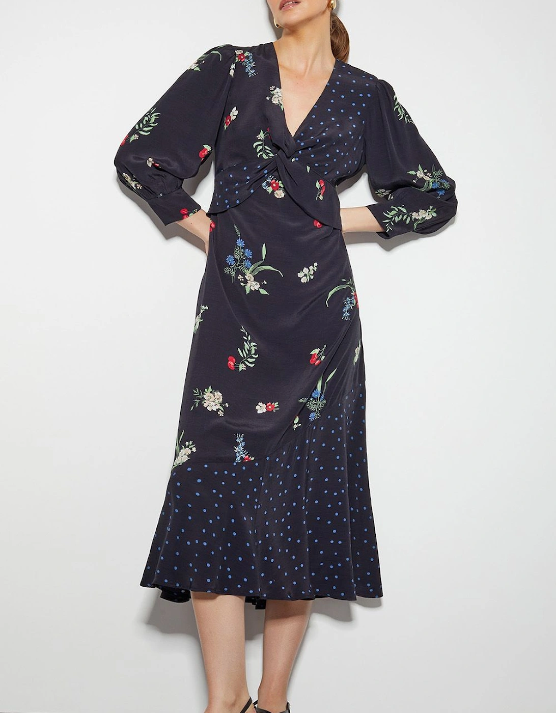 Tina Twist Front Midi Dress Black, 2 of 1
