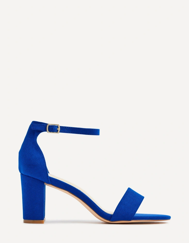 Frankie Cobalt Blue Faux Suede Barely There Closed Back Block Heeled Sandal