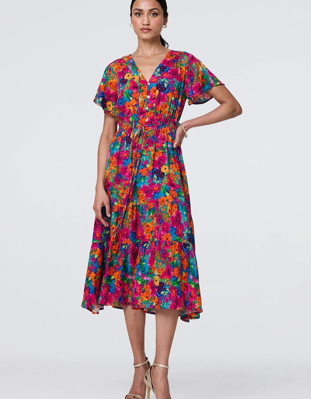 Floral Short Sleeve Tie Waist Dress, 2 of 1