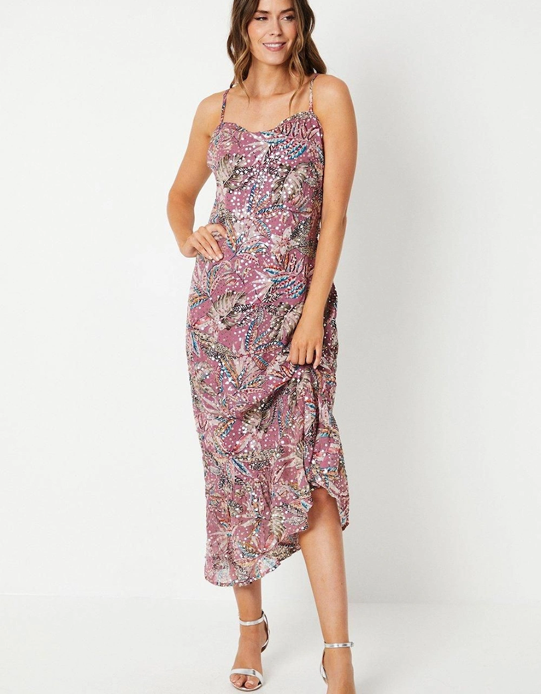 Palm Print Cowl Neck Midi Dress, 2 of 1