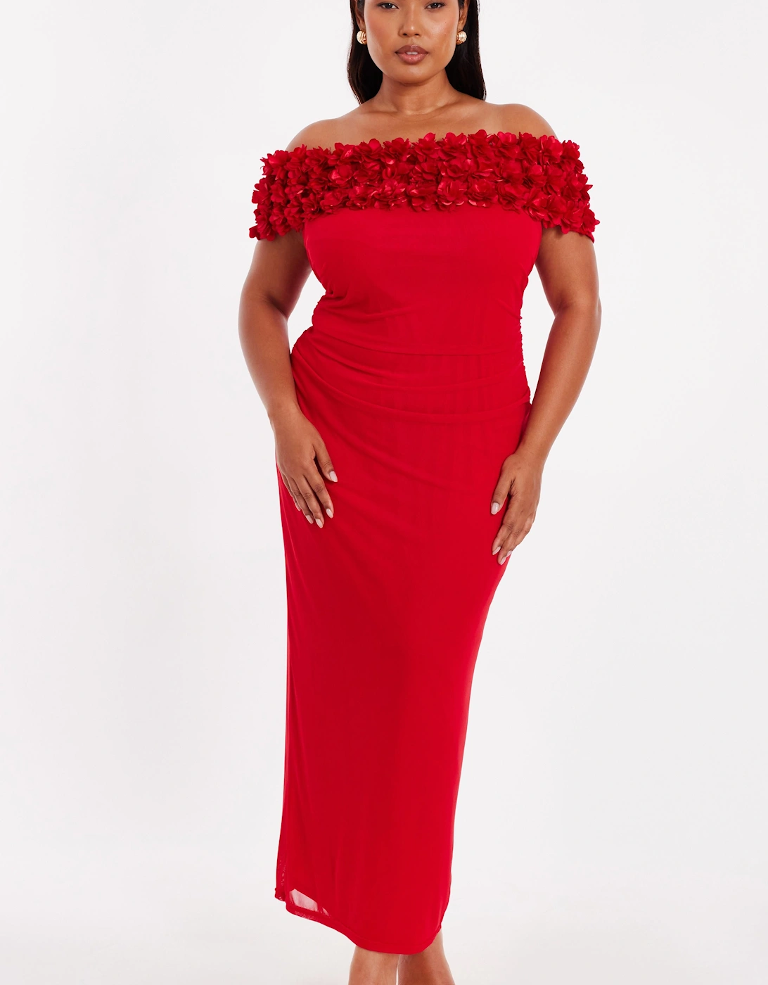Red Curve Floral Bardot Midaxi Dress, 2 of 1