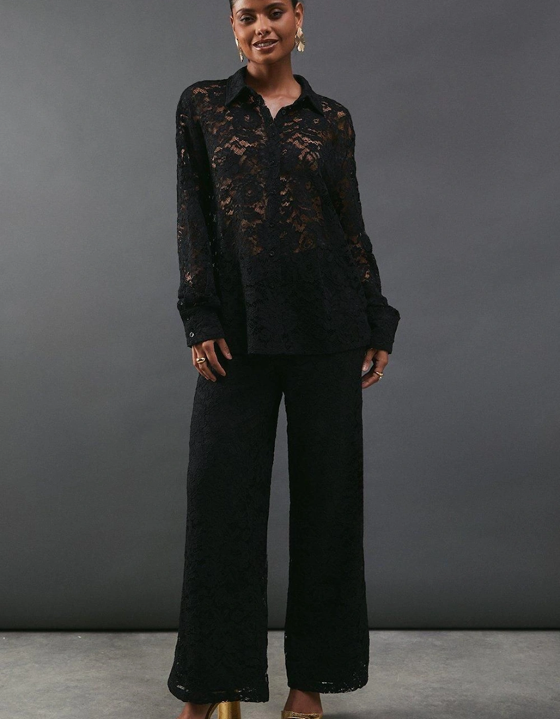 Lace High Waist Straight Leg Trouser, 2 of 1