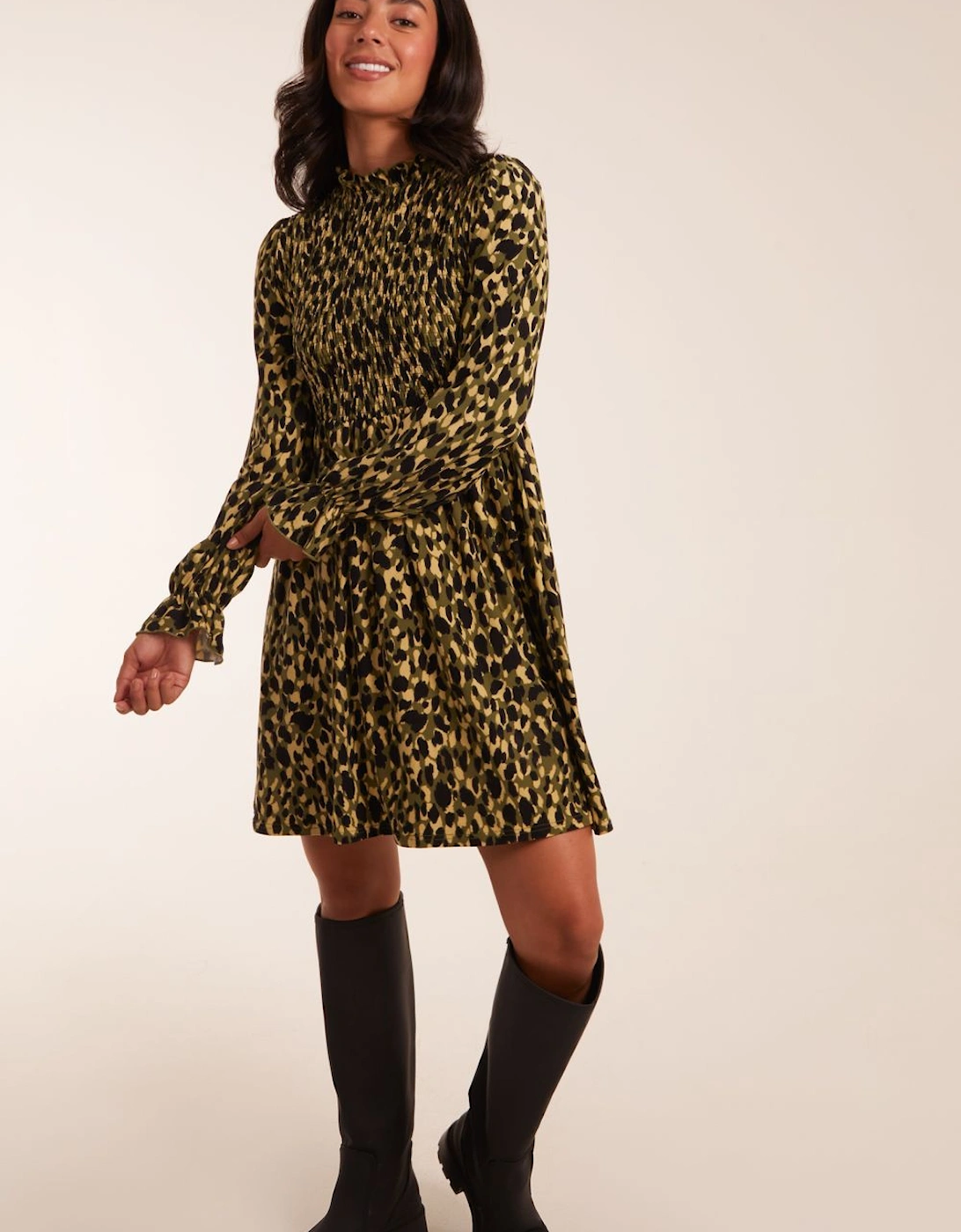 Shirred Trapeze Mini Dress, 2 of 1