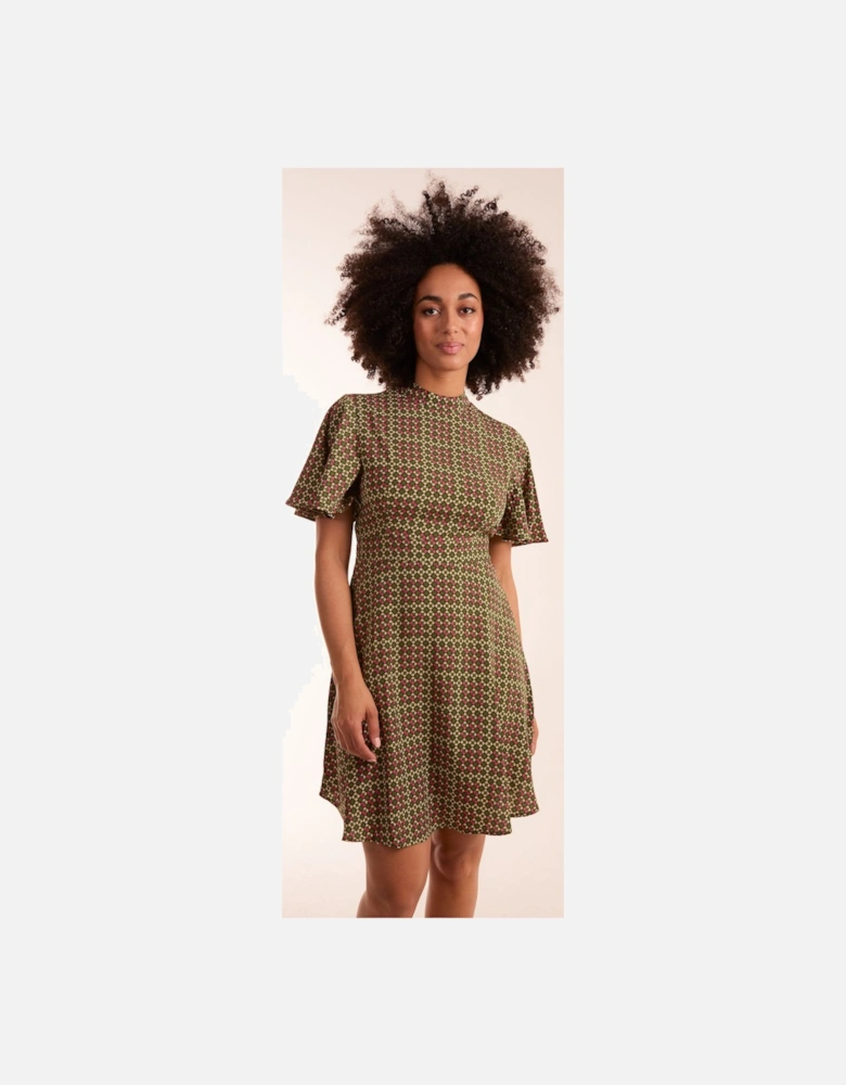 Geometric Print Angel Sleeve Dress