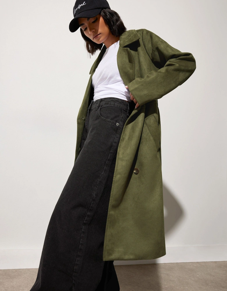 Tall Faux Suede Midi Trench Coat
