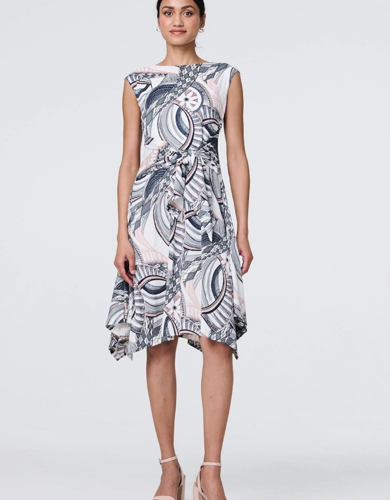 Printed Tie Front Knee Length Dress