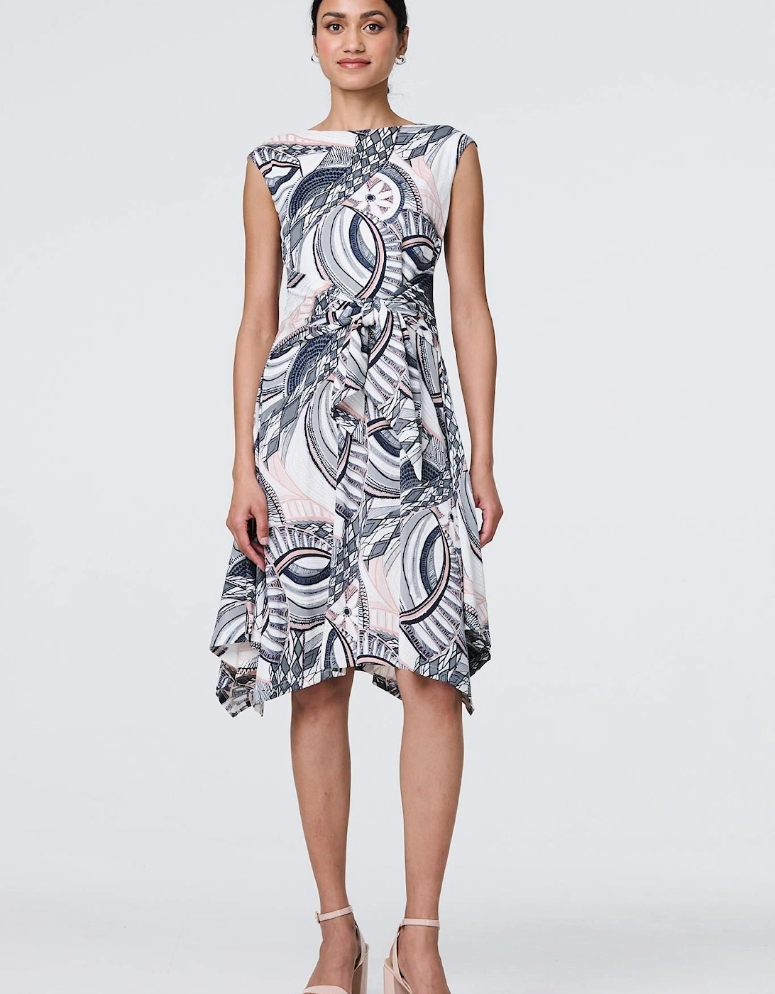 Printed Tie Front Knee Length Dress, 2 of 1