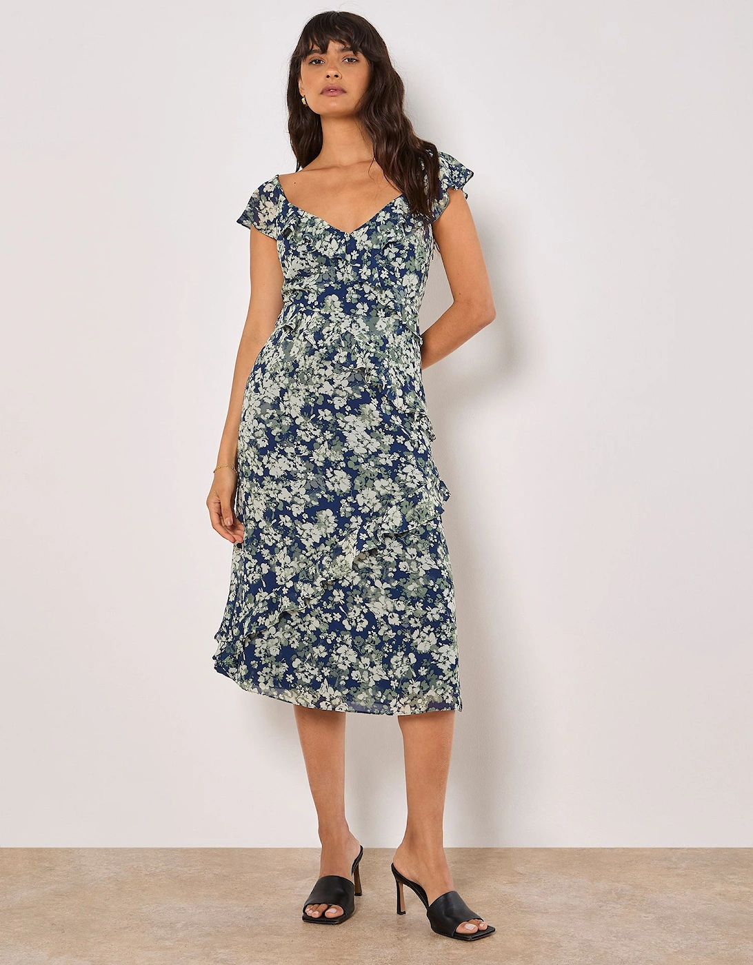 Floral Asymmetric Ruffle Midaxi Dress, 2 of 1