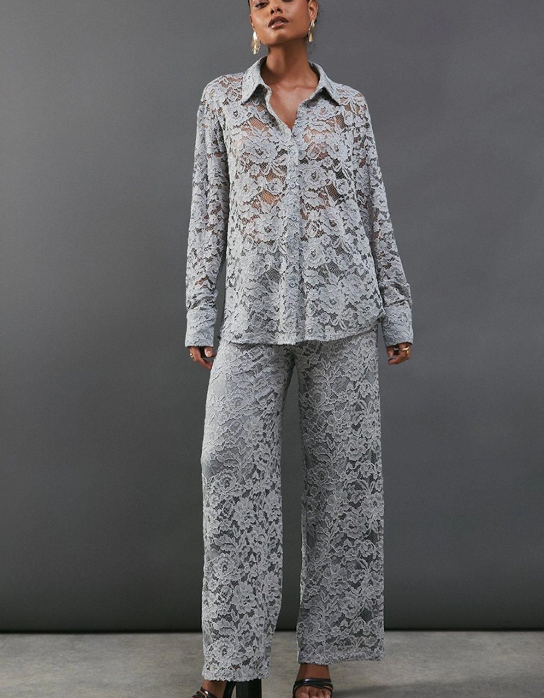 Lace High Waist Straight Leg Trouser, 2 of 1