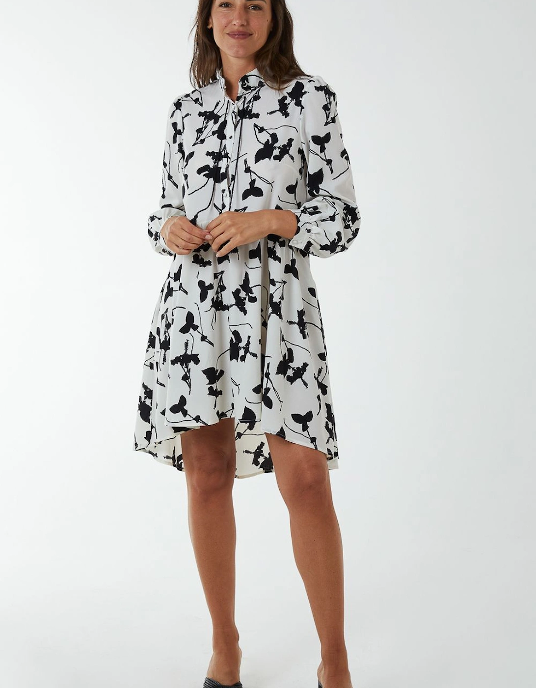 Mandarin Collar High Low Mini Dress, 2 of 1